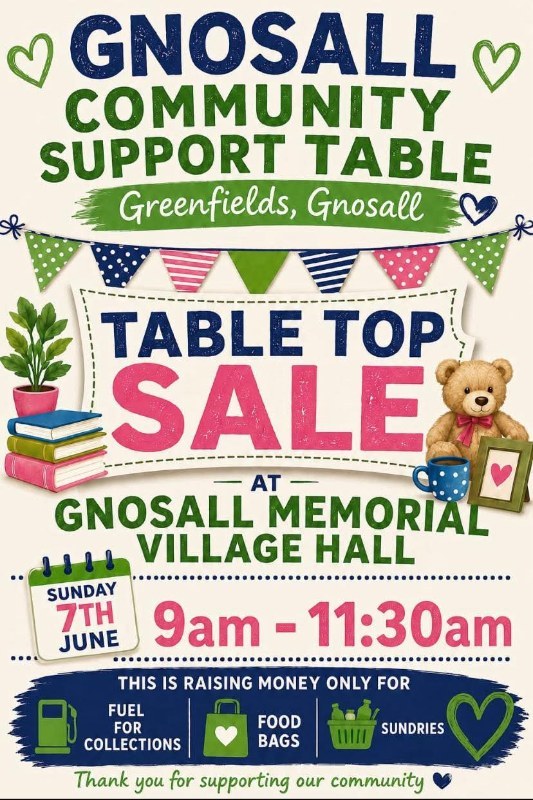 Tabletop sale to raise funds for community support table